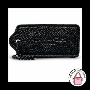 2.25" COACH NEW YORK Black Crossgrain Leather Fob Bag Charm Keychain Hang Tag